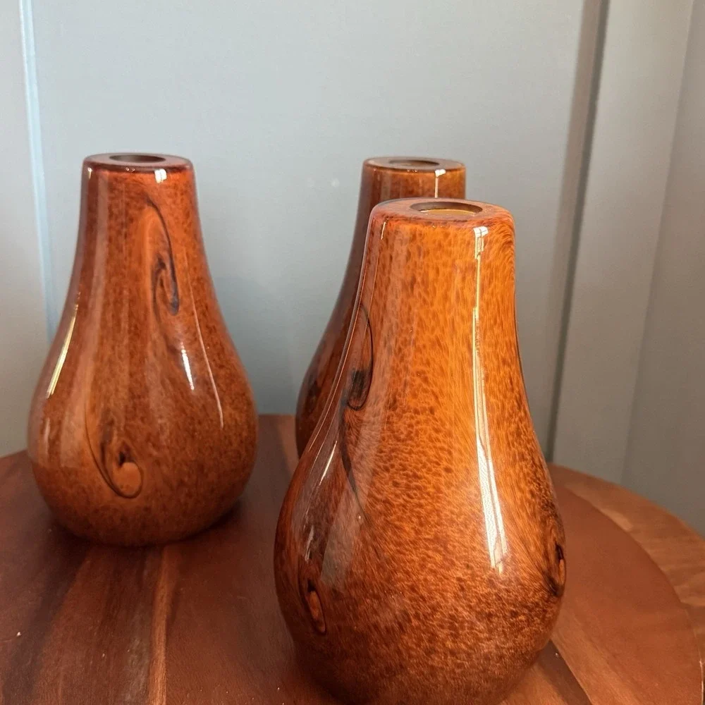 Set of 3 Amber Swirl Glass Pendant Lamp Shades Mission Style Cognac Tortoise